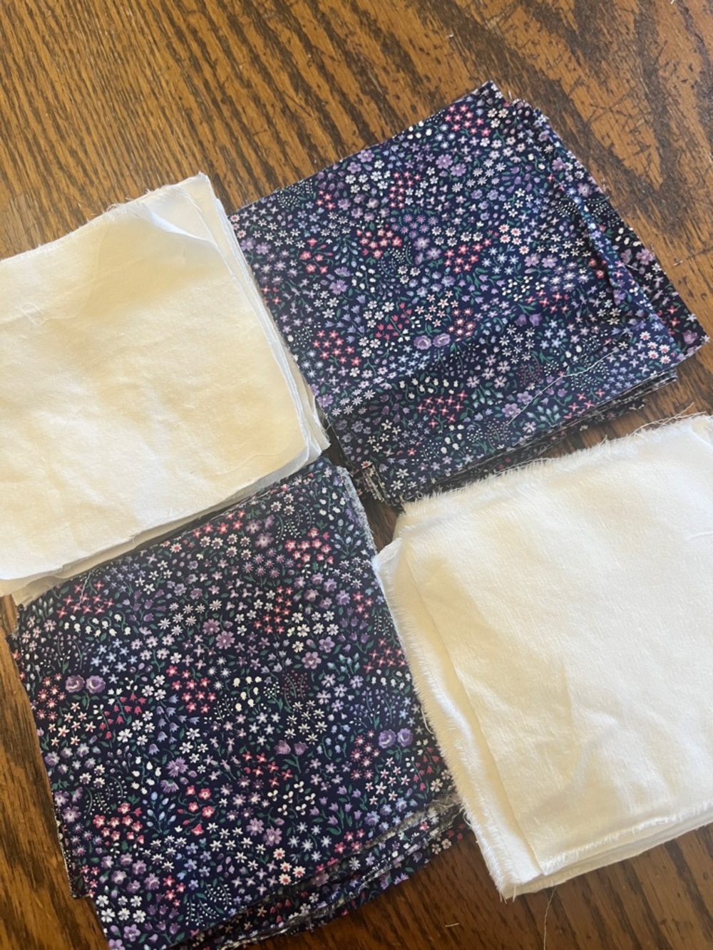 Quilt Navy Floral Cotton Fabric Squares - Set